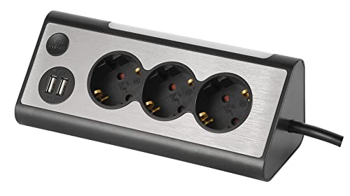 maxtrack Tischsteckdose NV70-3L 3-Fach Eck-Mehrfachsteckdose 2X USB-Ladeanschlüsse und LED-Beleuchtung, Mehrfachsteckdose für Zuhause mit Knopf zum EIN-Ausschalten der LED-Beleuchtung, 3m Kabel von MAXTRACK
