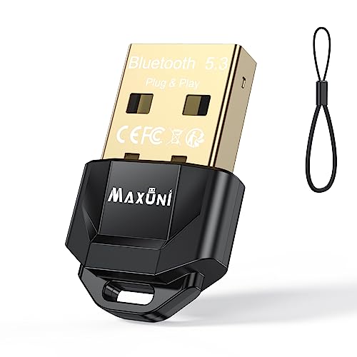 Maxuni Bluetooth USB, Bluetooth Adapter Dongle 5.3, Langstrecken Netzwerkadapter Stick für PC, Laptop, Desktop, Headset, Lautsprecher, Tastatur, Kopfhörer, Maus, Windows 10/11/8.1/7 von Maxuni