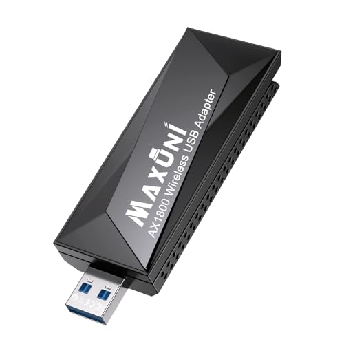 Maxuni WiFi USB Adapter, USB WLAN Stick für PC, WIFI6 AX1800, 1800 Mbit/s, USB3.0, Plug y Play, Kompatibel mit Windows10/11 von Maxuni