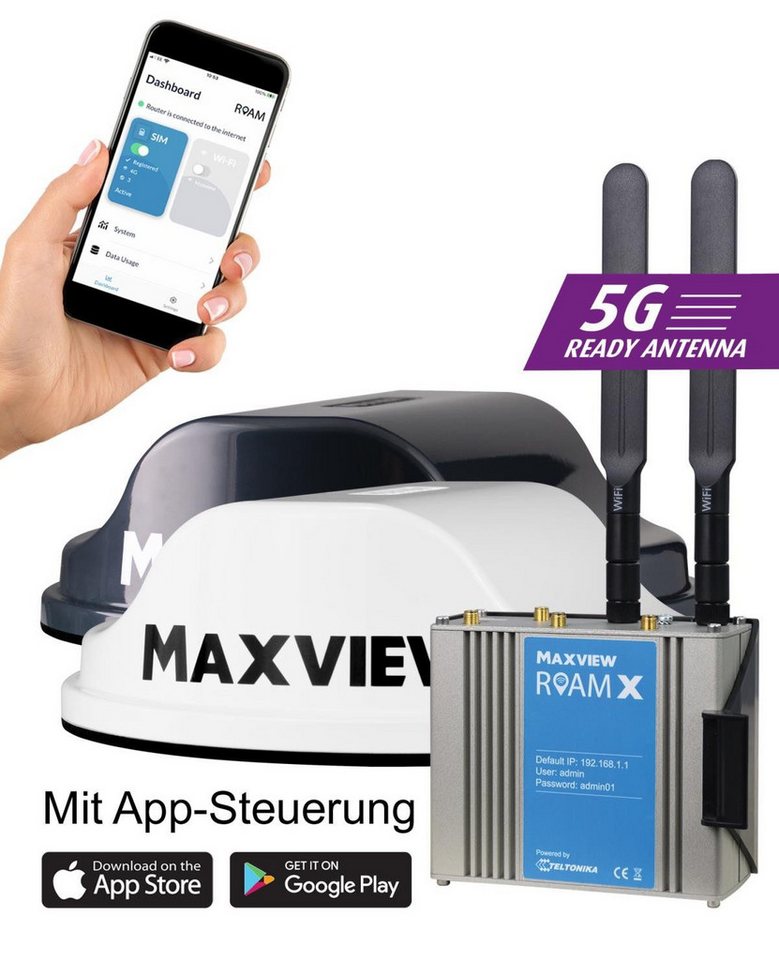 Maxview Roam X mobile 5G ready / WiFi-Antenne white inkl. Router Mobilfunkantenne Maxview Roam X mobile 5G ready / WiFi-Antenne white inkl. Router Mobilfunkantenne von Maxview
