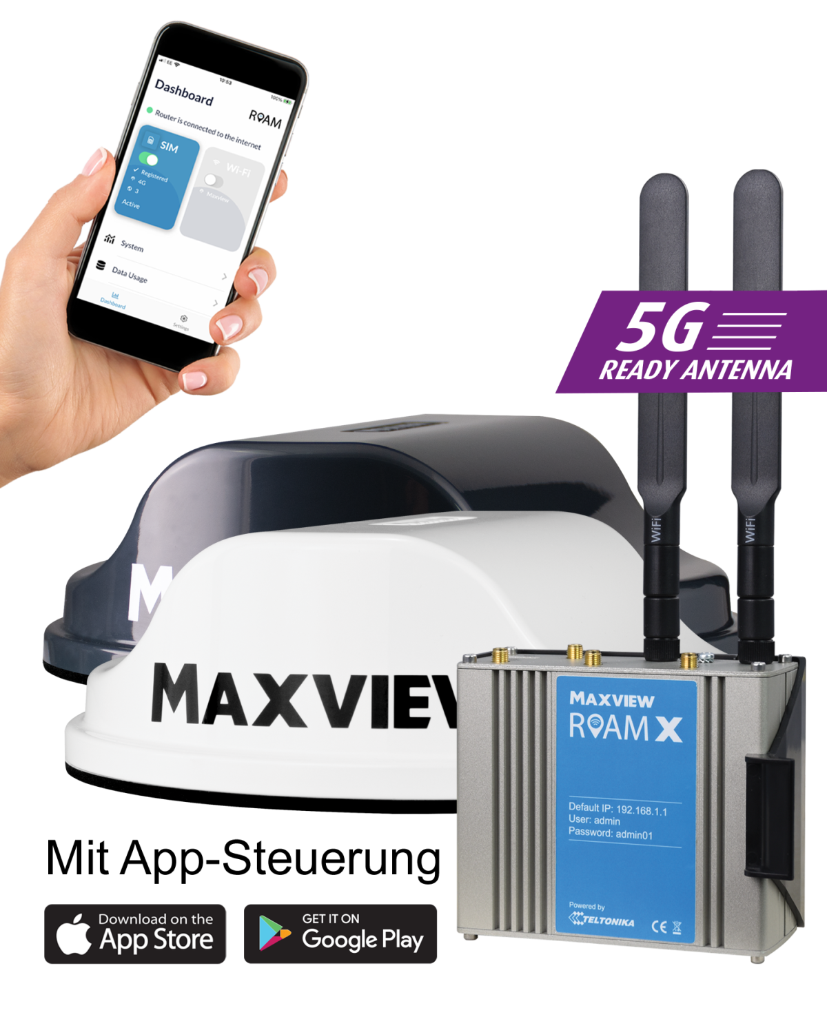 Maxview Roam X mobile 5G ready / WiFi-Antenne white inkl. Router von Maxview