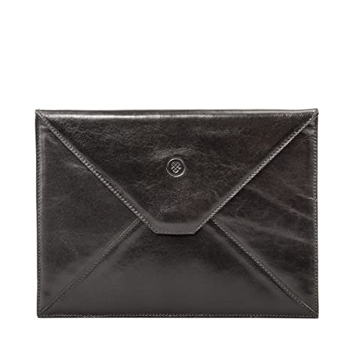 Maxwell Scott - Personalisierte Luxuriöse Ledertasche für Tablet und Smart Device mit Polsterung - Handgefertigt aus italienischen Vollnarbenhäuten - The Ettore Schwarz von Maxwell Scott