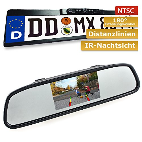 maxxcount Set: Nummernschild Rückfahrkamera + Rückspiegel mit integriertem 10,9cm (4,3 Zoll) Monitor von Maxxcount