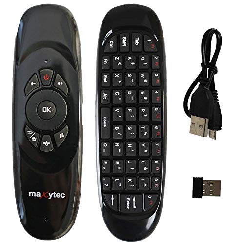 Maxytec e40 Wireless Fernbedienung mit Air Mouse Anti Vibration & Tastatur Aufladbar mit Mini Tastatur für Smart TV, HTPC, IPTV, Android TV-Box, X Box 360, PS3, PC Fernbedienung von Maxytec