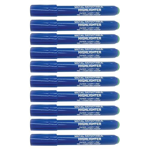 Maya Professionelles Werkzeug q0700–2/5 fluoreszierende Textmarker, detectable Pro von Metallen und X-Ray, 10 Stück, blau Körper, Tinte Grün von Maya Professional Tools