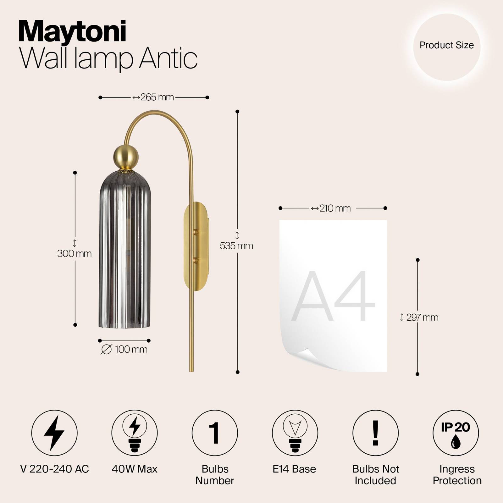 Maytoni Antic Wandleuchte, Glasschirm in Grau von Maytoni