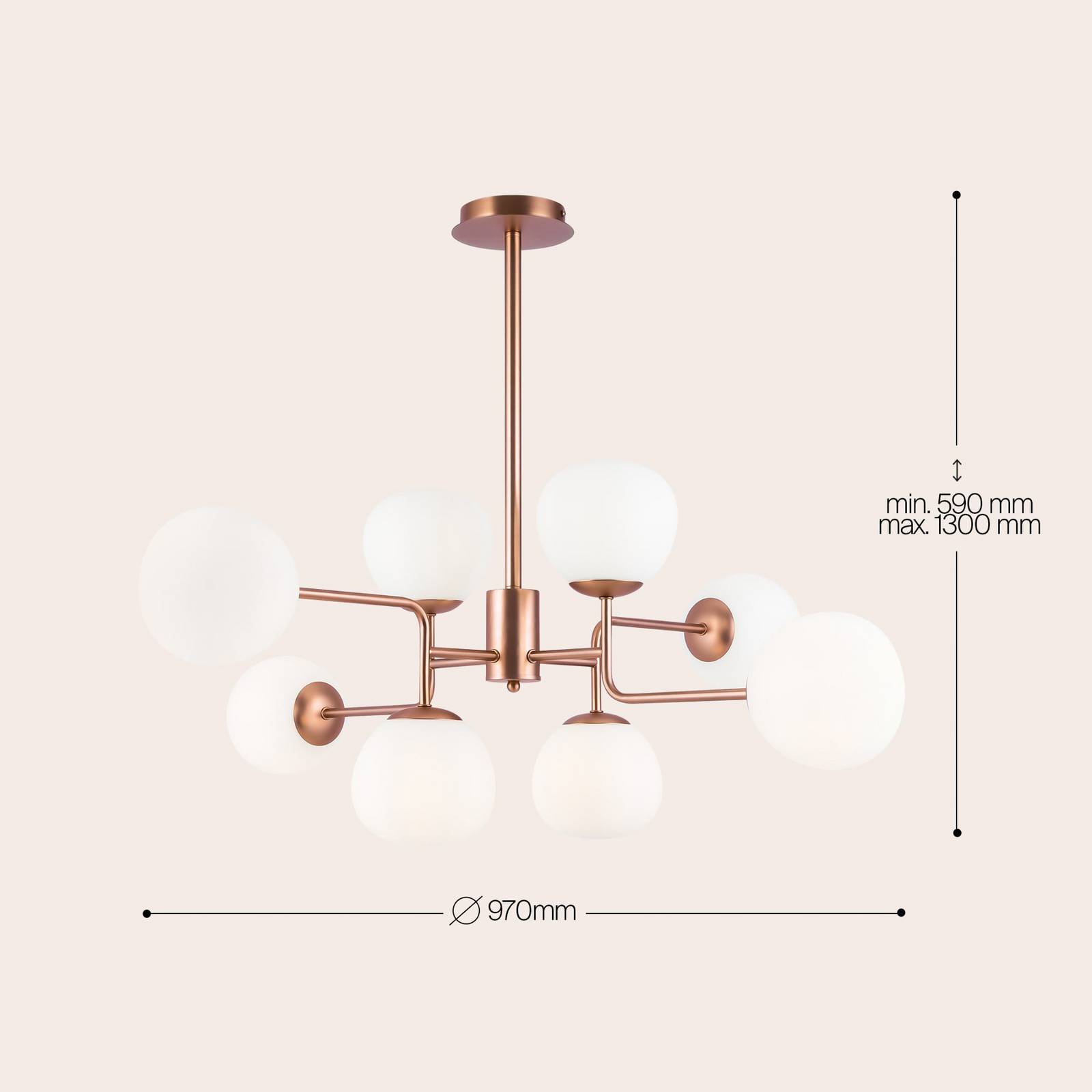 Maytoni Kronleuchter Erich, messing rosé, Glas/Metall 8-flg. Maytoni Kronleuchter Erich, messing rosé, Glas/Metall 8-flg. von Maytoni