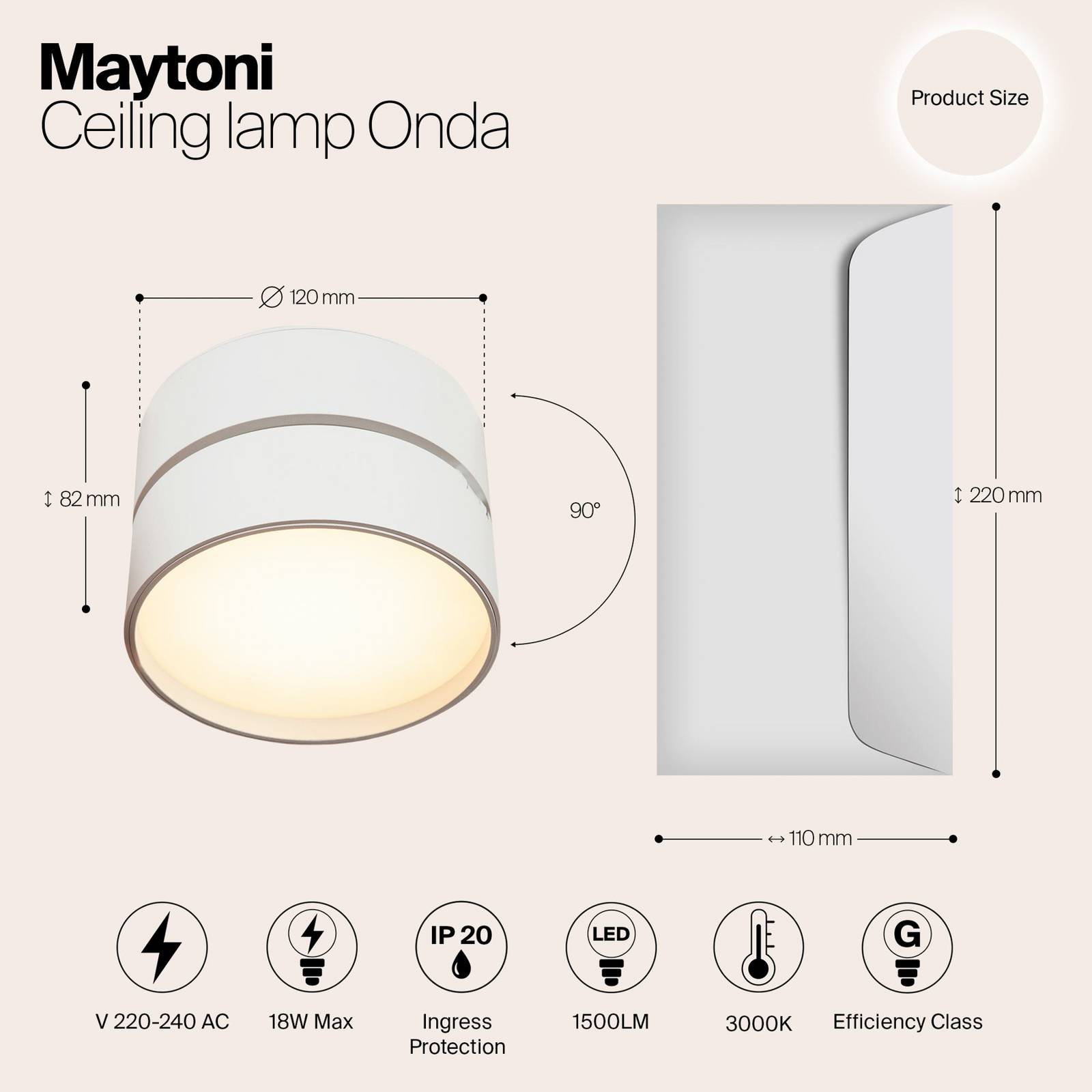 Maytoni LED-Deckenleuchte Onda, Ø 12 cm, 3.000K, 19W, weiß Maytoni LED-Deckenleuchte Onda, Ø 12 cm, 3.000K, 19W, weiß von Maytoni