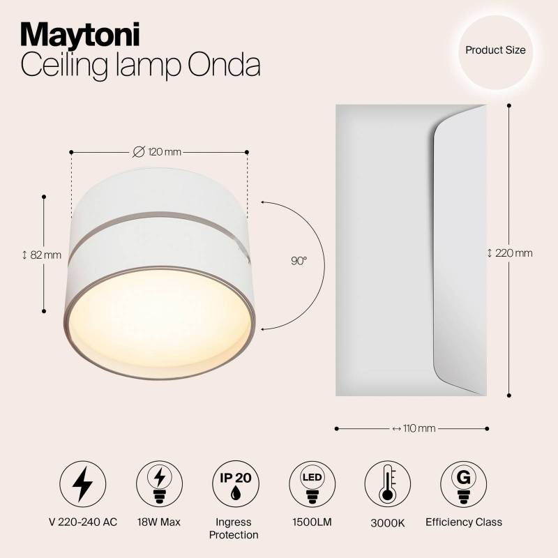 Maytoni LED-Deckenleuchte Onda, Ø 12 cm, 3.000K, 19W, weiß von Maytoni