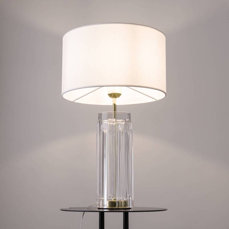 Maytoni Tischlampe Muse, weiß, Höhe 53 cm, Textil/Glas von Maytoni