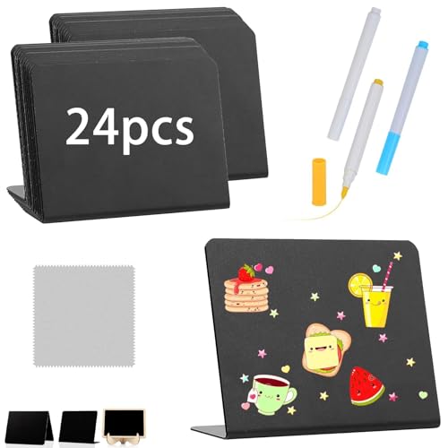 Mbsomnus 24 Stück Kreidetafel Mini Preisschilder Schilder zum Beschriften L-Form Holz Kreidetafel Aufsteller Kleine Reserviert Schilder Gastronomie für Buffet Hochzeit Geburtstag Party Tischkarten von Mbsomnus