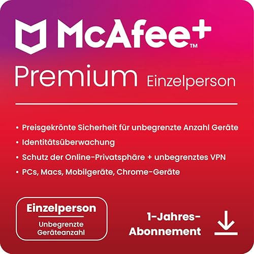 McAfee+ Premium– Familie, Virenschutz- und Internet-Sicherheitssoftware für eine unbegrenzte Anzahl an Geräten PC/Mac/iOS/Android|1-Jahres-Abonnement | Aktivierungscode per E-Mail von McAfee