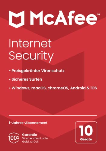 McAfee Internet Security 2024 | 10 Geräte | Virenschutz- und Internetsicherheits-Software | 1-Jahres-Abonnement | Zustellung per Post von McAfee