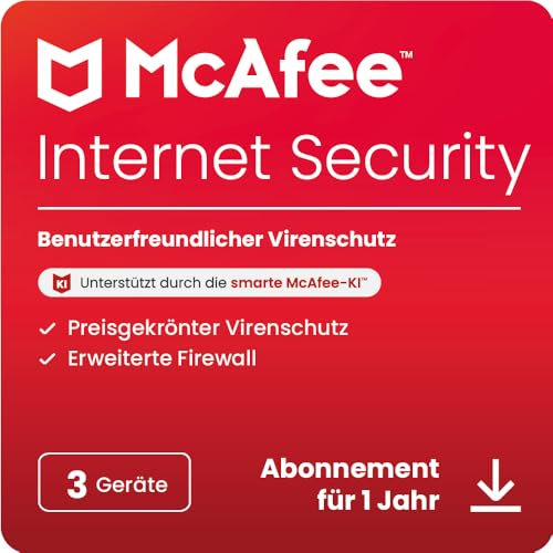 McAfee Internet Security 2024 | 3 Geräte | Antiviren-Internet-Sicherheitssoftware | PC/Mac/iOS/Android|1-Jahres-Abonnement | Aktivierungscode per E-Mail von McAfee