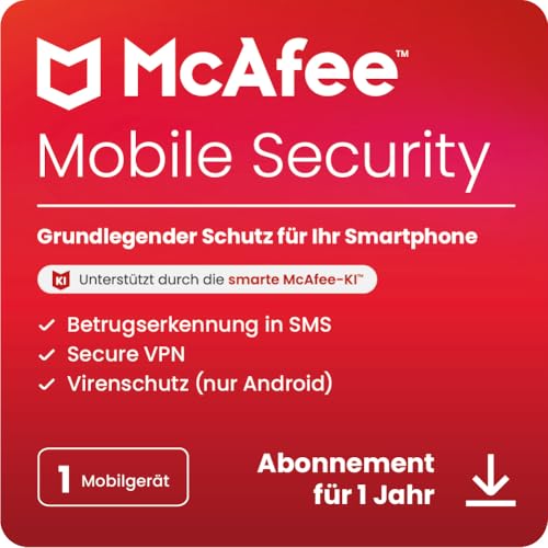 McAfee Mobile Security | Antivirus, VPN, Software | 1 Gerät | 1 Benutzer | 12 Monate |Chrome/iOS/Android| Aktivierungscode per E-Mail von McAfee