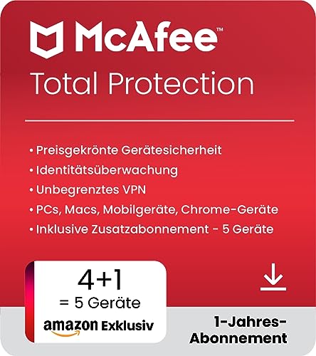 McAfee Total Protection 2024, 5 Geräte | Antivirus, VPN, Passwort-Manager, Mobil- und Internetsicherheit | PC/Mac/iOS/Android|1-Jahres-Abonnement | Aktivierungscode per E-Mail von McAfee