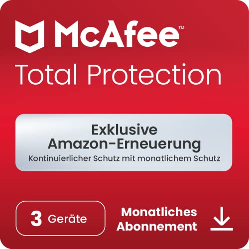 McAfee Total Protection 2024 | 3 Geräte | Antivirus, VPN, Passwort-Manager, Mobil- und Internetsicherheit | PC/Mac/iOS/Android|Monatliches Amazon-Exklusiv-Abonnement mit automatischer Verlängerung von McAfee