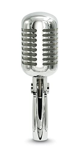 McGee Retro-Mikrofon DRM-200, dynamisches Mikro mit Stativbefestigung, neigbarer Kopf, für Studio, Bühne oder Büro, Metall-Gehäuse, Nieren-Charakteristik, Chrom von McGee
