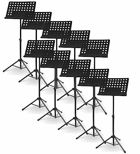 10er Set McGrey 11940 Orchesterpult Lochblech Ständer (Deluxe Notenständer mit Notenklemmen, abnehmbare Ablage, 2 Federklemmen, ausziehbar von 69 cm bis 115 cm) schwarz von McGrey
