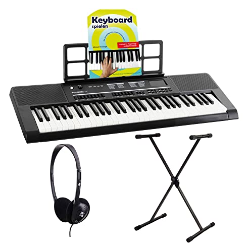McGrey 6170 BK Akku-Keyboard Schwarz - 61 Tasten-Keyboard mit integriertem Akku - 200 Klänge und Rhythmen - Eingebauter MP3-Player - Set inkl. X-Keyboardständer, Kopfhörer & Keyboardschule - Schwarz von McGrey