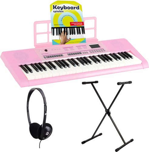 McGrey 6170 PK Akku-Keyboard Pink - 61 Tasten-Keyboard mit integriertem Akku - 200 Klänge und Rhythmen - Eingebauter MP3-Player - Set inkl. X-Keyboardständer, Kopfhörer & Keyboardschule - Pink von McGrey