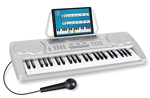 McGrey BK-4910SR Keyboard - Kinder Keyboard mit 49 Tasten - Einsteigerkeyboard mit 16 Sounds und 10 Rhythmen - Piano mit Lernfunktion, Mikrofon für Gesang und Notenständer - Silber von McGrey