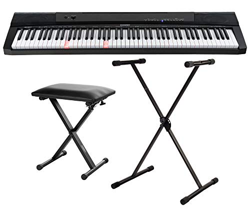 McGrey BS-88LT Keyboard Set - Einsteiger-Keyboard in Stagepiano-Optik mit 88 Leucht-Tasten - 146 Klänge - mit Sustain-Pedal - Spar-Set inklusive Ständer und Bank - schwarz von McGrey