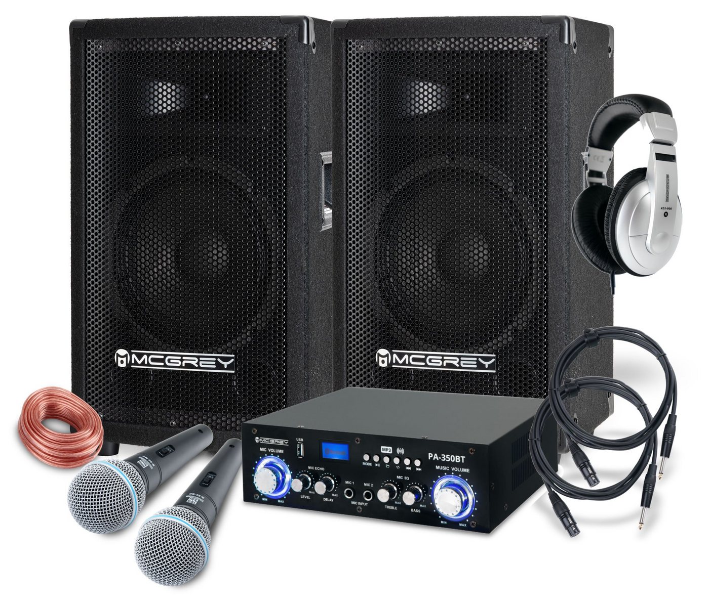 McGrey DJ Karaoke Komplettset PA Anlage Party-Lautsprecher (Bluetooth, 300 W, Partyboxen 20cm (8 zoll) - inkl. Endstufe & Mikrofone) von McGrey
