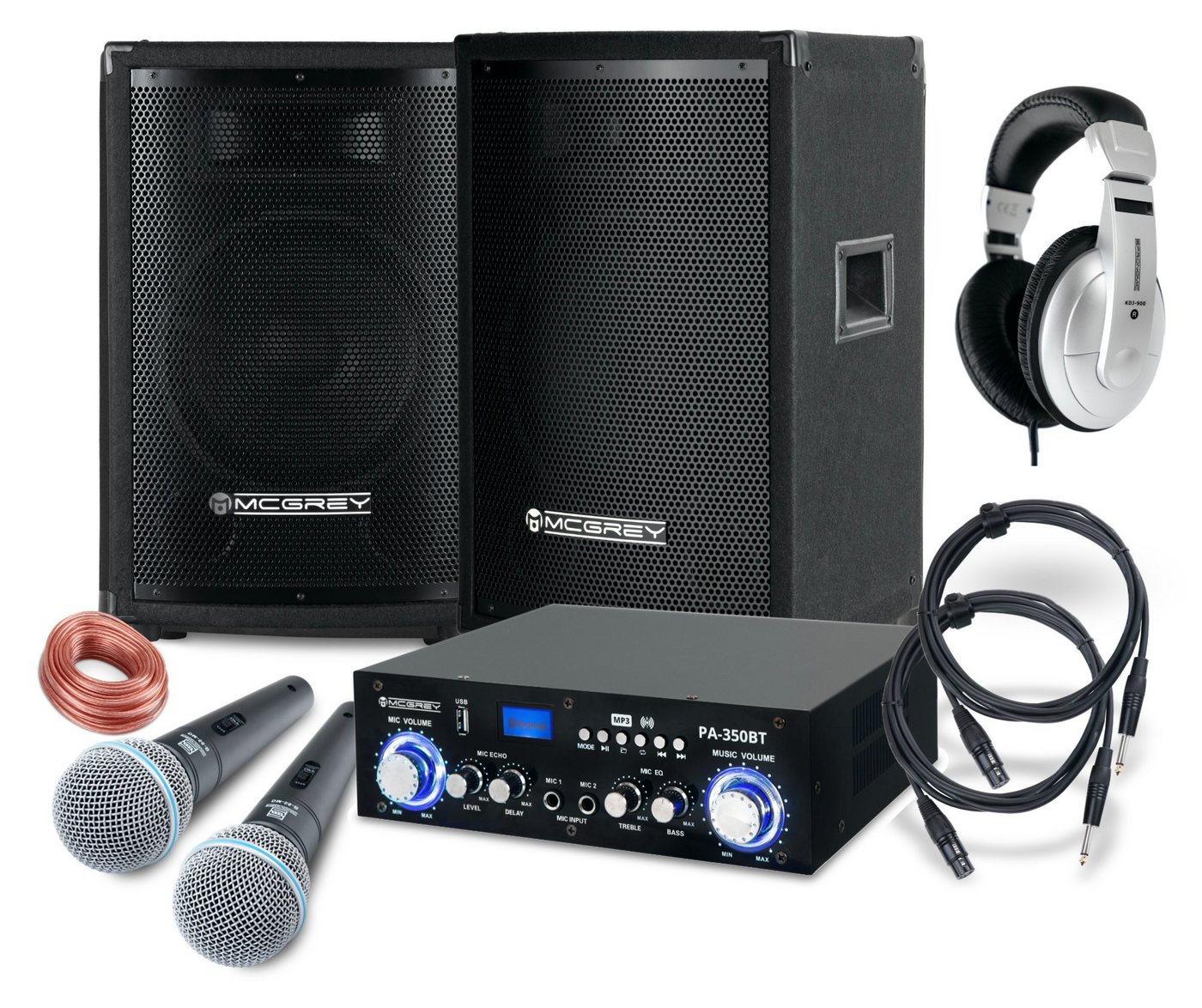 McGrey DJ Karaoke Komplettset PA Anlage Party-Lautsprecher (Bluetooth, 400 W, Partyboxen 25cm (10 zoll) 2-Wege System - inkl. Endstufe & Mikrofone) von McGrey