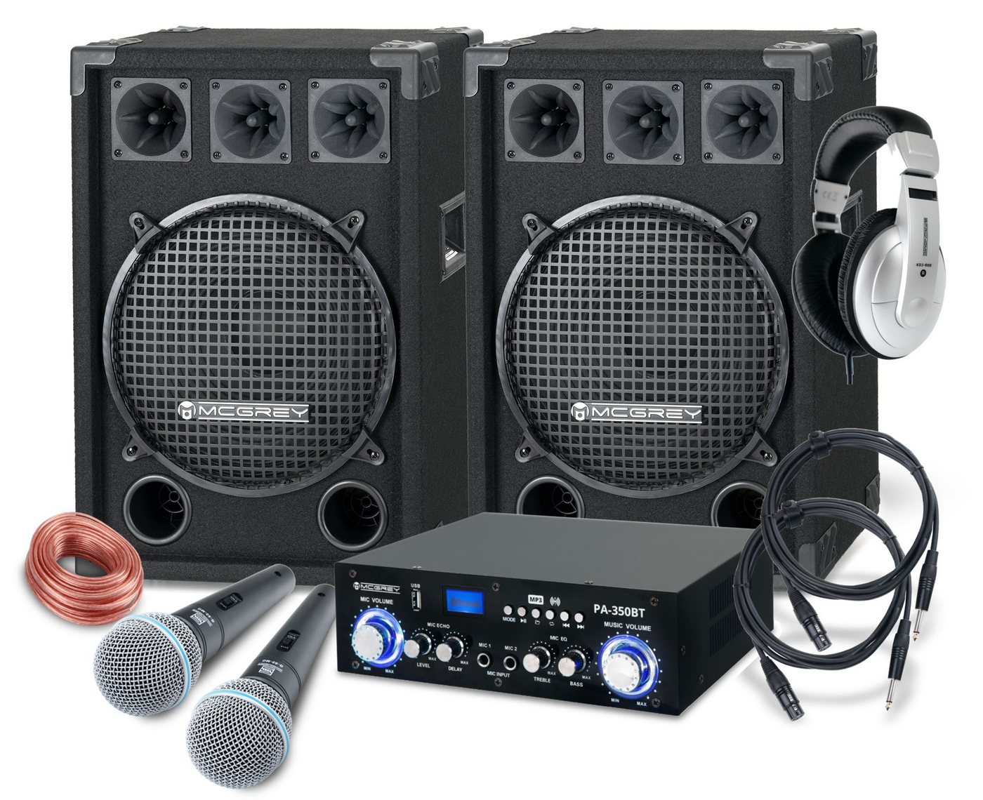 McGrey DJ Karaoke Komplettset PA Anlage Party-Lautsprecher (Bluetooth, 600 W, 2-Wege Partyboxen (12 zoll) Subwoofer - inkl. Endstufe & Mikrofone) von McGrey