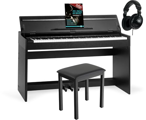 McGrey DP-18 SM E-Piano Set - 88 gewichtete Tasten mit Hammermechanik und Anschlagdynamik - 128 Klänge - Tastaturabdeckung - inkl. Klavierbank, Kopfhörer und Klavierschule - Schwarz matt von McGrey
