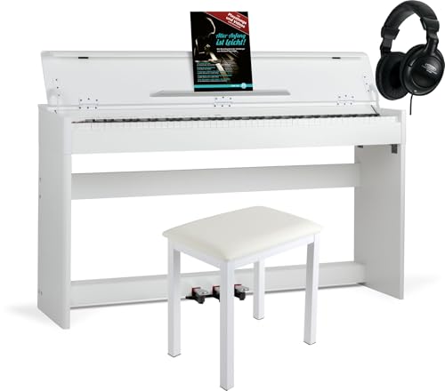 McGrey DP-18 WM E-Piano Set - 88 gewichtete Tasten mit Hammermechanik und Anschlagdynamik - 128 Klänge - Tastaturabdeckung - inkl. Klavierbank, Kopfhörer und Klavierschule - Weiß matt von McGrey