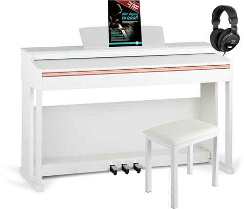 McGrey DP-19 WM E-Piano Set - 88 gewichtete Tasten mit Hammermechanik und Anschlagdynamik - 8 Klänge - Tastaturabdeckung - inkl. Klavierbank, Kopfhörer und Klavierschule - Weiß matt von McGrey