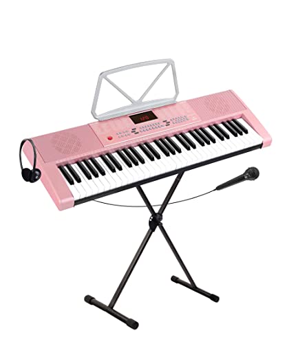 McGrey LK-6120-MIC Keyboard Set - Einsteiger-Keyboard mit 61 Leuchttasten - 255 Sounds und 255 Rhythmen - 50 Demo Songs - Inklusive Mikrofon - Spar-Set inkl. X-Keyboardständer und Kopfhörer - Pink von McGrey