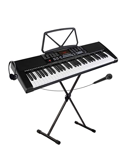McGrey LK-6120-MIC Keyboard Set - Einsteiger-Keyboard mit 61 Leuchttasten - 255 Sounds und 255 Rhythmen - 50 Demo Songs - Inklusive Mikrofon - Spar-Set inkl. X-Keyboardständer und Kopfhörer - Schwarz von McGrey