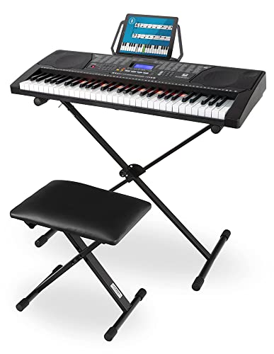 McGrey LK-6150 61 Tasten Keyboard Set - Einsteiger-Keyboard mit 61 Leuchttasten - 255 Sounds und 255 Rhythmen - integrierter MP3-Player - inkl. Ständer und Hocker - Schwarz von McGrey