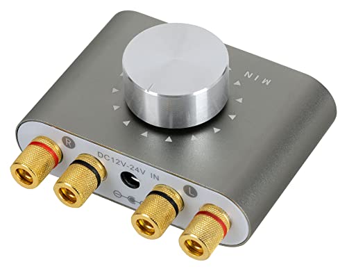 McGrey MAMP-250BT Mini-HiFi-Verstärker 100 Watt - Ultrakompakter Stereo-Verstärker - 2X 50 Watt - Bluetooth 5.0, Klinken- und USB-Eingang - Klemmanschlüsse für 2 Lautsprecher - Grau Metallic von McGrey