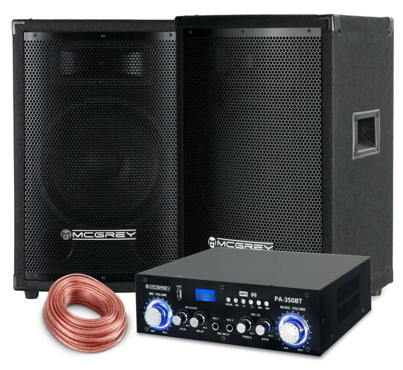 McGrey PA Komplettset DJ Anlage Party-Lautsprecher (Bluetooth, 400 W, Partyboxen 25cm (10 zoll) 2-Wege System - inkl. Endstufe) von McGrey