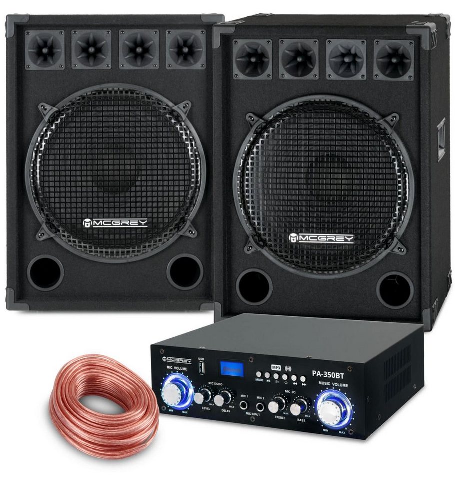 McGrey PA Komplettset DJ Anlage Party-Lautsprecher (Bluetooth, 800 W, Partyboxen 38cm (15 zoll) Subwoofer 2-Wege System - inkl. Endstufe) von McGrey