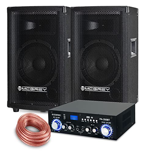 McGrey PA Komplettset DJ Anlage PowerDJ-1000 (System mit Partyboxen, Lautsprecher, 2X 300 Watt, Bluetooth-Endstufe, Verstärker, Lautsprecherkabel) von McGrey