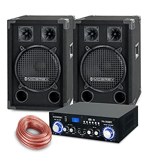 McGrey PA Komplettset DJ Anlage PowerDJ-1200 (System mit Partyboxen, Lautsprecher, 2 x 400 Watt, Bluetooth-Endstufe, Verstärker, Lautsprecherkabel) von McGrey