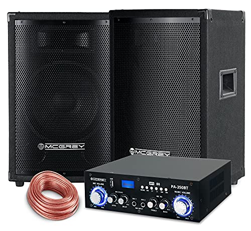 McGrey PA Komplettset DJ Anlage PowerDJ-1500 (System mit Partyboxen, Lautsprecher, 2 x 400 Watt, Bluetooth-Endstufe, Verstärker, Lautsprecherkabel) von McGrey