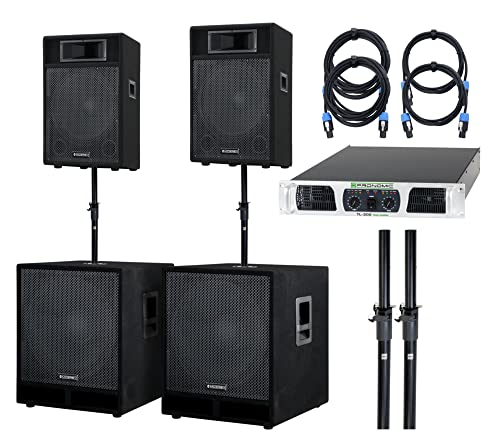 McGrey Powerstage-4200 PA Komplett-Anlage (2x 12"/30cm Topteil, 2x 18"/45cm Subwoofer, 1x Endstufe, 2x Distanzstange, 2x Boxenkabel, 1050/2100/4200 Watt RMS/Musikleistung/Peak) von McGrey