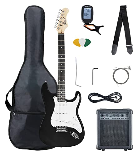 McGrey Rockit ST Komplettset E-Gitarre (8-teiliges Anfängerset mit Gitarre, Verstärker, Ersatzsaiten, Gitarrentasche, Stimmgerät, Plektren, Gurt und Gitarrenkabel) Schwarz von McGrey