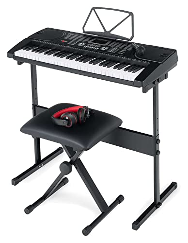 McGrey SK-6100 Keyboard Super Kit - Einsteiger-Instrument mit 61 Tasten - 255 Klänge und Begleitrhythmen - Lernfunktionen - inklusive Keyboardtisch, Hocker, Mikrofon und Kopfhörer - schwarz von McGrey