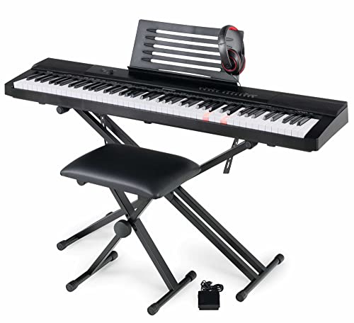 McGrey SK-88 Keyboard Super Kit - Einsteiger-Keyboard in Stagepiano-Optik mit 88 Leuchttasten - 146 Klänge - inklusive Sustain-Pedal, Keyboardständer, Hocker und Kopfhörer - schwarz von McGrey