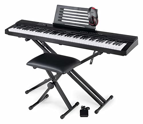 McGrey SK-88 Keyboard Super Kit - Einsteiger-Keyboard in Stagepiano-Optik mit 88 Tasten - 146 Klänge - inklusive Sustain-Pedal, Keyboardständer, Hocker und Kopfhörer - schwarz von McGrey