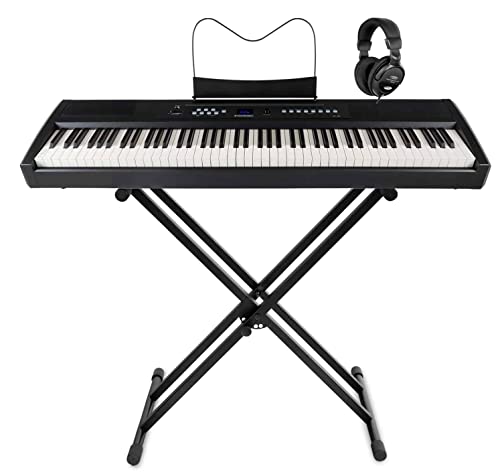 McGrey SP-100 Piano Stage Set (portables E-Piano mit 88 Tasten, Hammermechanik, Kopfhöreranschluss, Aufnahmefunktion im Set mit X-Keyboardständer & Komfort-Kopfhörer) schwarz von McGrey