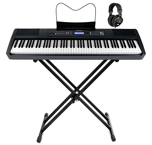 McGrey SP-100 Plus Piano Stage Set (E-Piano mit 88 Tasten, Hammermechanik, Kopfhöreranschluss, MIDI, USB, Aufnahme- & Begleitfunktion & X-Keyboardständer, Kopfhörer, Notenhalter & Netzteil) schwarz von McGrey
