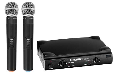 McGrey UHF-2V Dual Funk Mikrofon Set mit 50m Reichweite (Wireless Komplettset mit 2 x Handmikrofon, Betriebsdauer ca. 8 Stunden, 6,3mm Klinke Ausgang) schwarz von McGrey